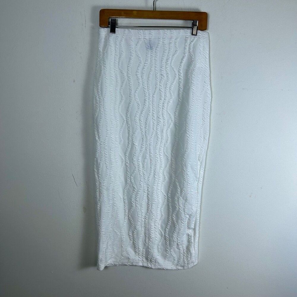 SHEIN White Textured Midi Skirt Womens Large Elastic Waist Stretch Pencil Skirt